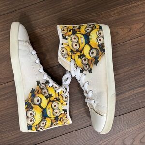Kids High-Top Sneakers with Minions Print - White/Yellow